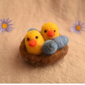 Handcrafted Felted Chicks in Nest